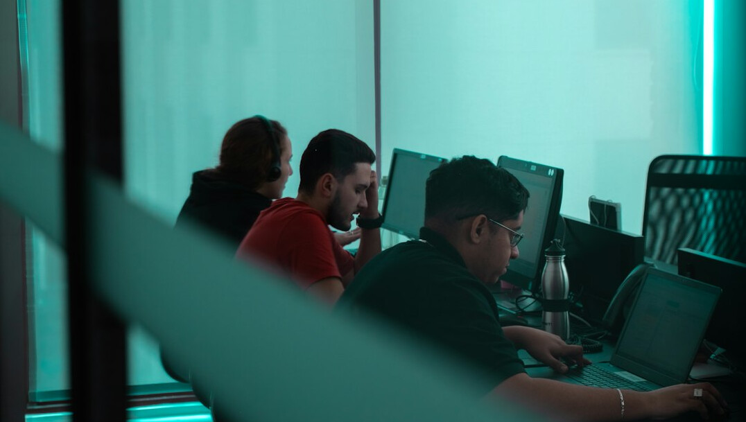 team collaborating on cloud software
