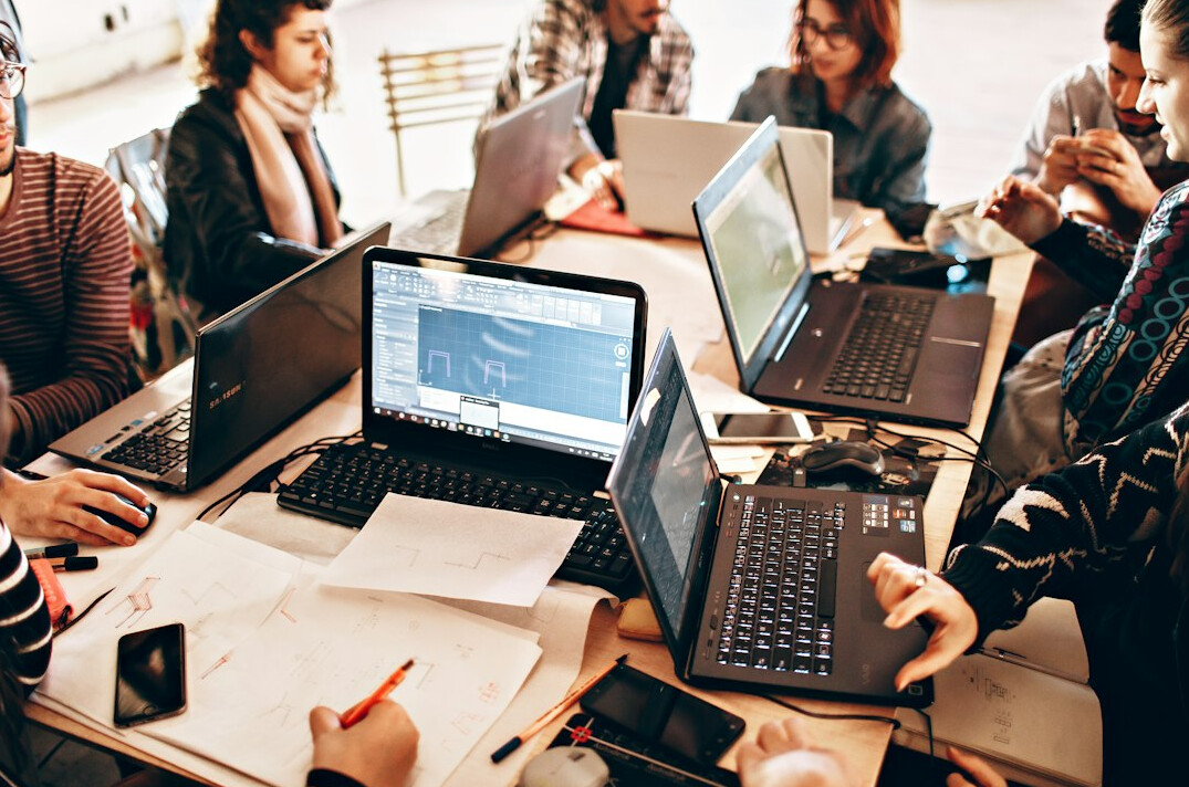 business team using software